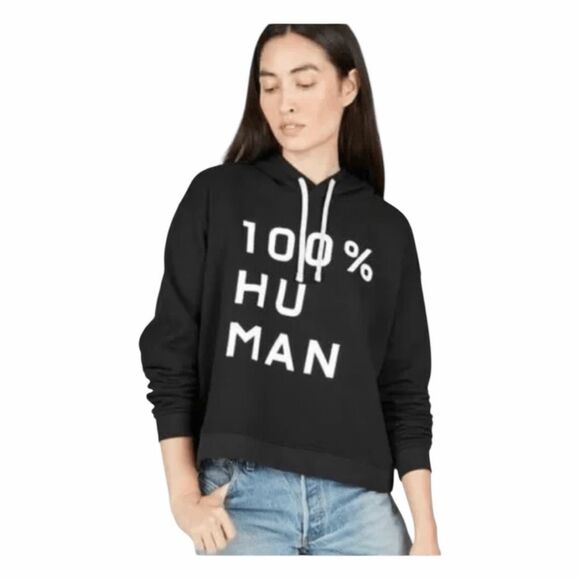 EVERLANE The 100% Human Typography French Terry Hoodie Sweatshirt Black White XX - Picture 3 of 7